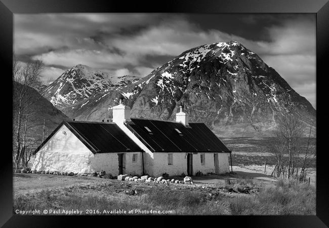 Blackjack Cottage, Glencoe - Black & White Framed Print by Paul Appleby