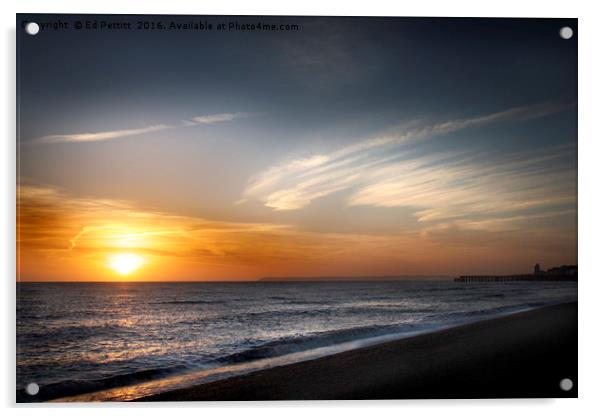Hastings Pier Sunset Acrylic by Ed Pettitt
