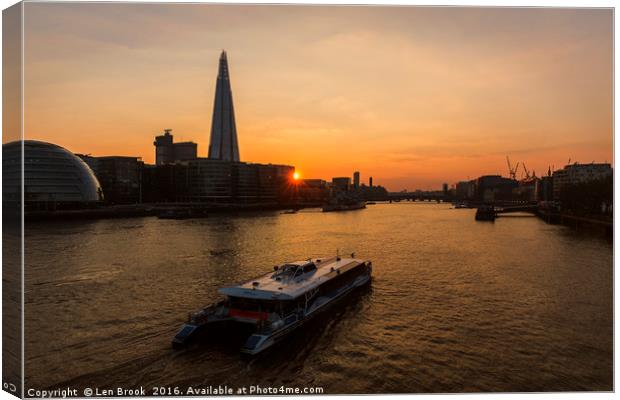 Sunset Cruise on the River Thames Canvas Print by Len Brook