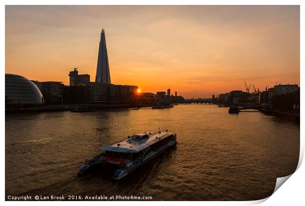 Sunset Cruise on the River Thames Print by Len Brook