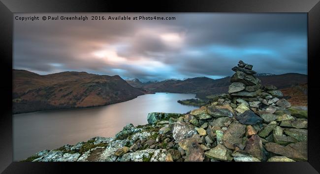 Yew Crag cairn, Ullswater Framed Print by Paul Greenhalgh
