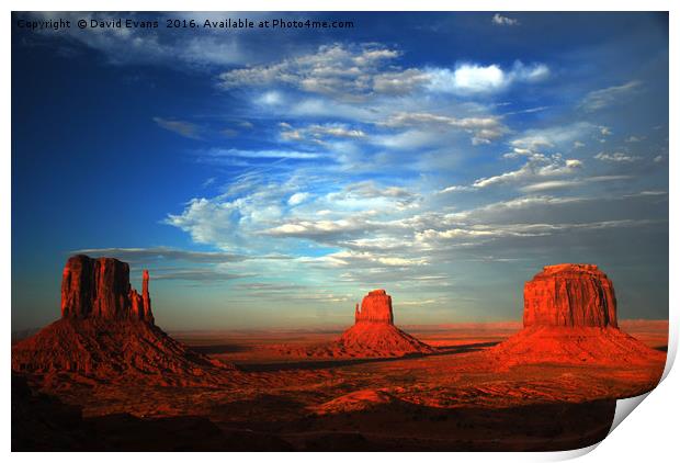Sunset over Monument Valley Print by David Evans