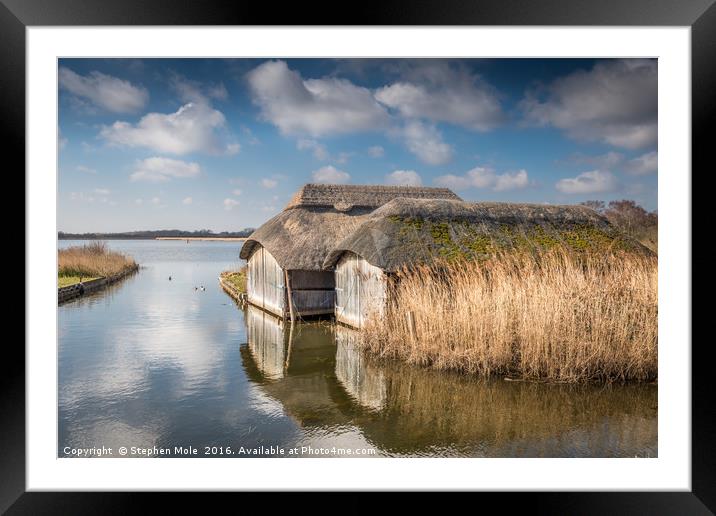 Thatched Boathouses at Hickling Broad Framed Mounted Print by Stephen Mole