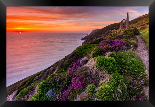 Wheal Coates Sunset Framed Print by Michael Brookes