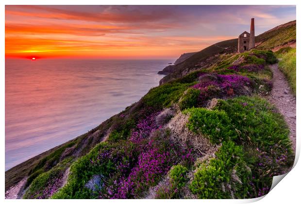 Wheal Coates Sunset Print by Michael Brookes