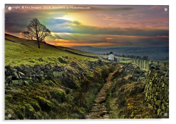 farm view in lancashire Acrylic by Derrick Fox Lomax