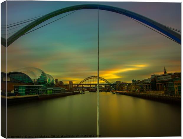 sunset  from Gateshead millennium bridge Canvas Print by andrew blakey