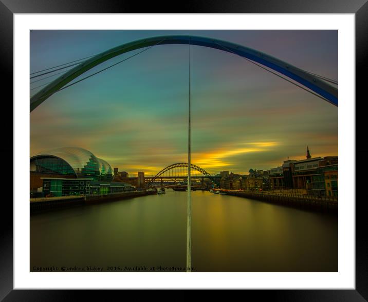 sunset  from Gateshead millennium bridge Framed Mounted Print by andrew blakey