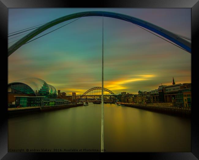 sunset  from Gateshead millennium bridge Framed Print by andrew blakey