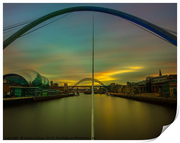 sunset  from Gateshead millennium bridge Print by andrew blakey
