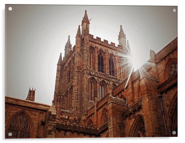 hereford cathedral in sunlight Acrylic by paul ratcliffe