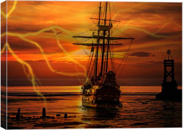ghost ship in a storm Canvas Print by sue davies