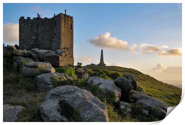 Carn Brea Castle and the Basset Monument, Cornwall Print by Brian Pierce
