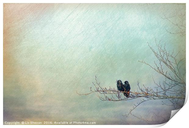 Crow Watch Lovers - artsy style Print by Liz Shewan