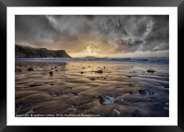 Thunder at Rhossili Bay Framed Mounted Print by Leighton Collins