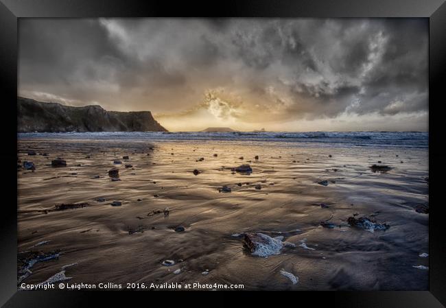 Thunder at Rhossili Bay Framed Print by Leighton Collins