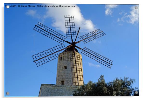 Xarolla Windmill, Malta. Acrylic by Diana Mower