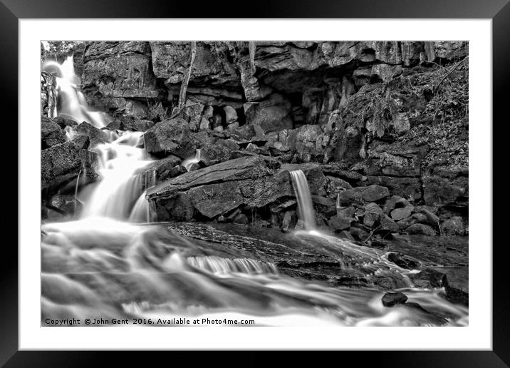 Lumsdale Falls in Black and White Framed Mounted Print by John Gent