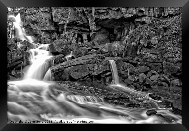 Lumsdale Falls in Black and White Framed Print by John Gent