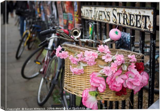 Pink Bicycle, Cambridge Canvas Print by Susan Witterick
