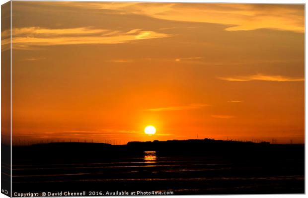 Hilbre Island Sunset Silhouette  Canvas Print by David Chennell
