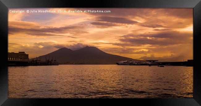 Sunset over the Bay of Naples and Vesuvius Framed Print by Julie Woodhouse