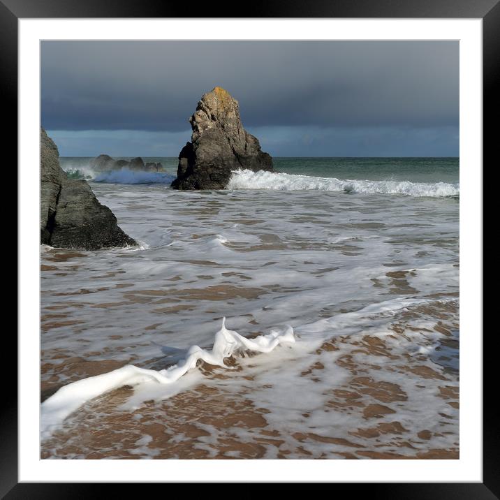 Sango Bay Waves and Sea Stack Framed Mounted Print by Maria Gaellman