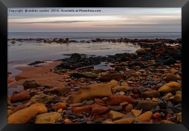 ROCKS SHORE Framed Print by andrew saxton