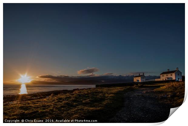 Penmon Lighthouse keepers Cottages at Dawn  Print by Chris Evans