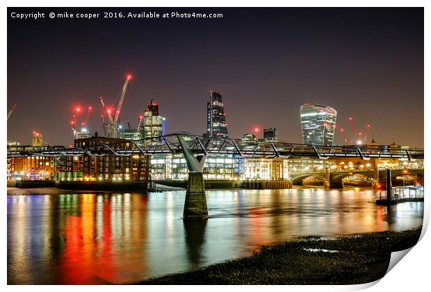 London's night skyline Print by mike cooper