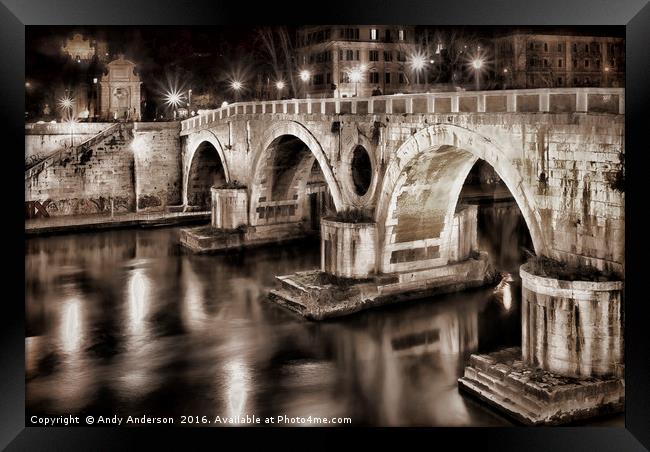 Rome - Tiber Island Bridge - Ponte Cestio Framed Print by Andy Anderson