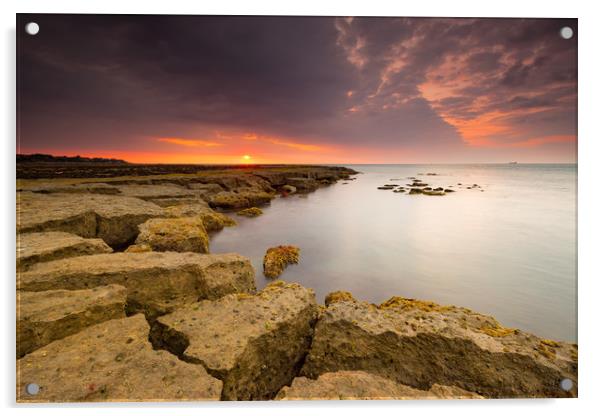 Whitecliffe Bay Sunrise Acrylic by Michael Brookes