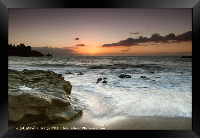 Sunset on the Rocks on Playa La Arena Framed Print by Kasia Design