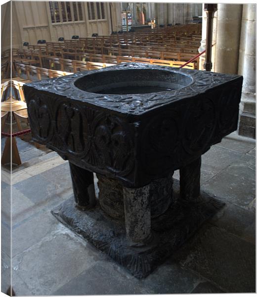 Winchester Cathedral Tournai marble font Canvas Print by Chris Day