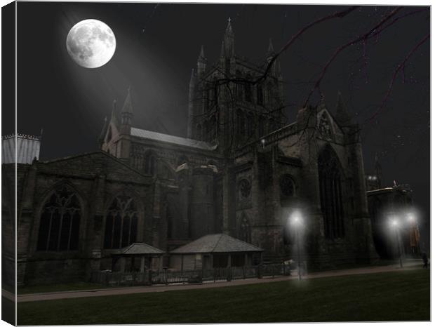 hereford cathedral at night Canvas Print by paul ratcliffe