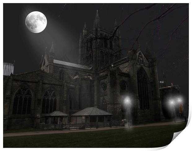 hereford cathedral at night Print by paul ratcliffe