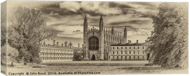  KIng's College Cambridge from the Backs toned Canvas Print by John Boud