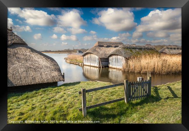 Boathouses at Hickling Broad Framed Print by Stephen Mole