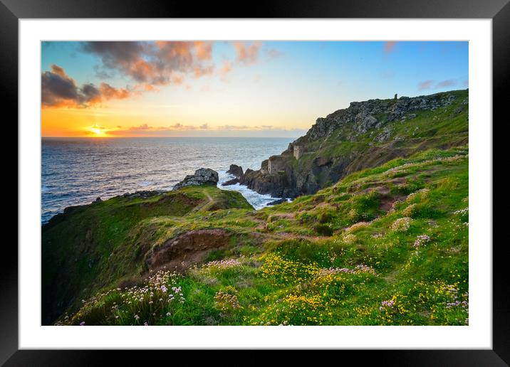 Botallack Sunset Framed Mounted Print by Michael Brookes