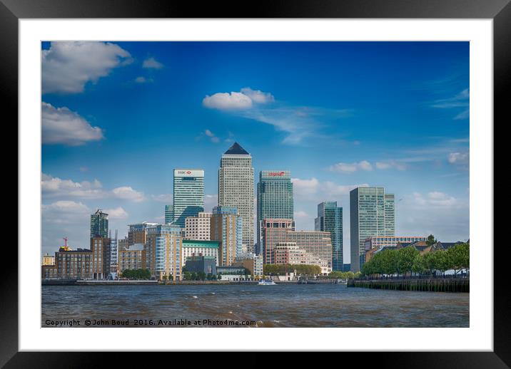 Canary Wharf in London's Docklands viewed from The Framed Mounted Print by John Boud