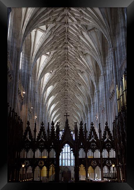 Winchester Cathedral Nave ceiling from the Quire. Framed Print by Chris Day