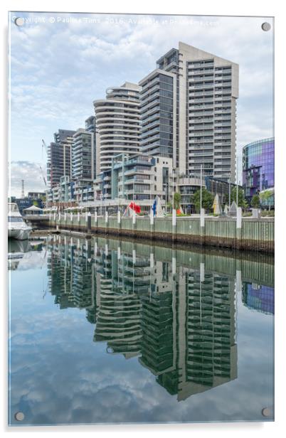 Docklands Reflection Melbourne Acrylic by Pauline Tims