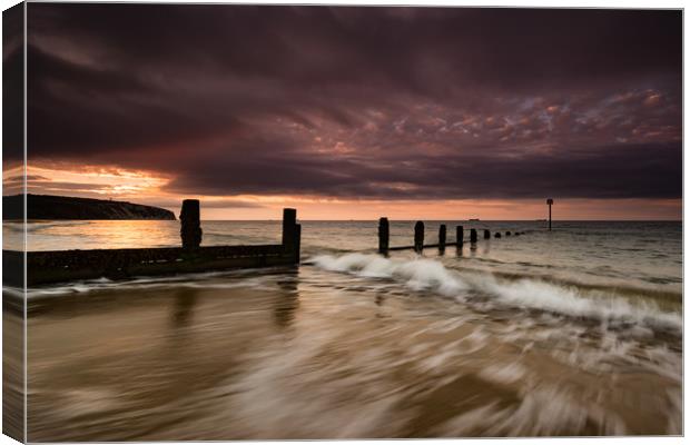 Groynes Isle Of Wight Canvas Print by Michael Brookes