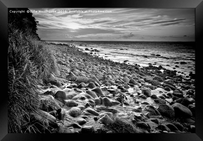 Seascape in black and white Framed Print by Julie Woodhouse