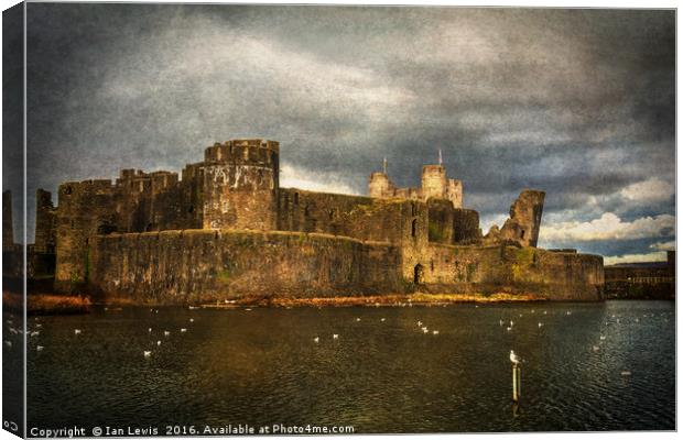 Storm Brewing Over Caerphilly Castle Canvas Print by Ian Lewis