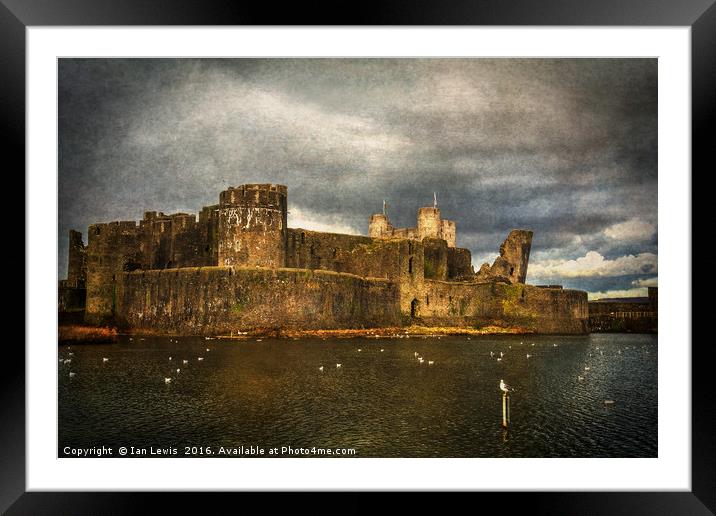 Storm Brewing Over Caerphilly Castle Framed Mounted Print by Ian Lewis