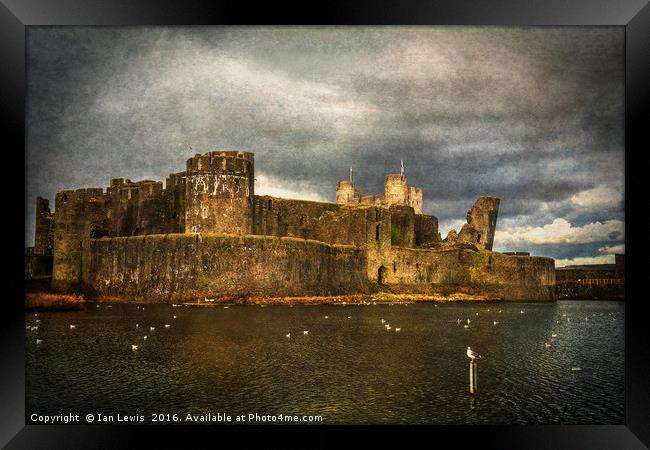 Storm Brewing Over Caerphilly Castle Framed Print by Ian Lewis
