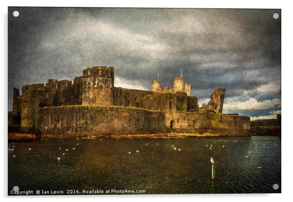 Storm Brewing Over Caerphilly Castle Acrylic by Ian Lewis