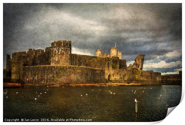 Storm Brewing Over Caerphilly Castle Print by Ian Lewis