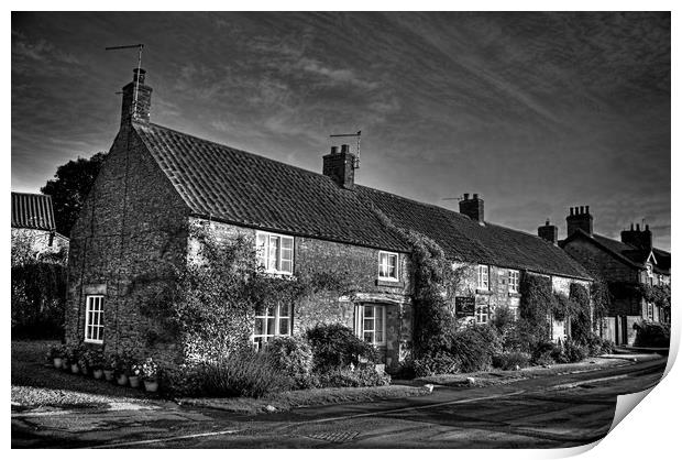 Gillamoor Cottages in mono Print by Colin Metcalf